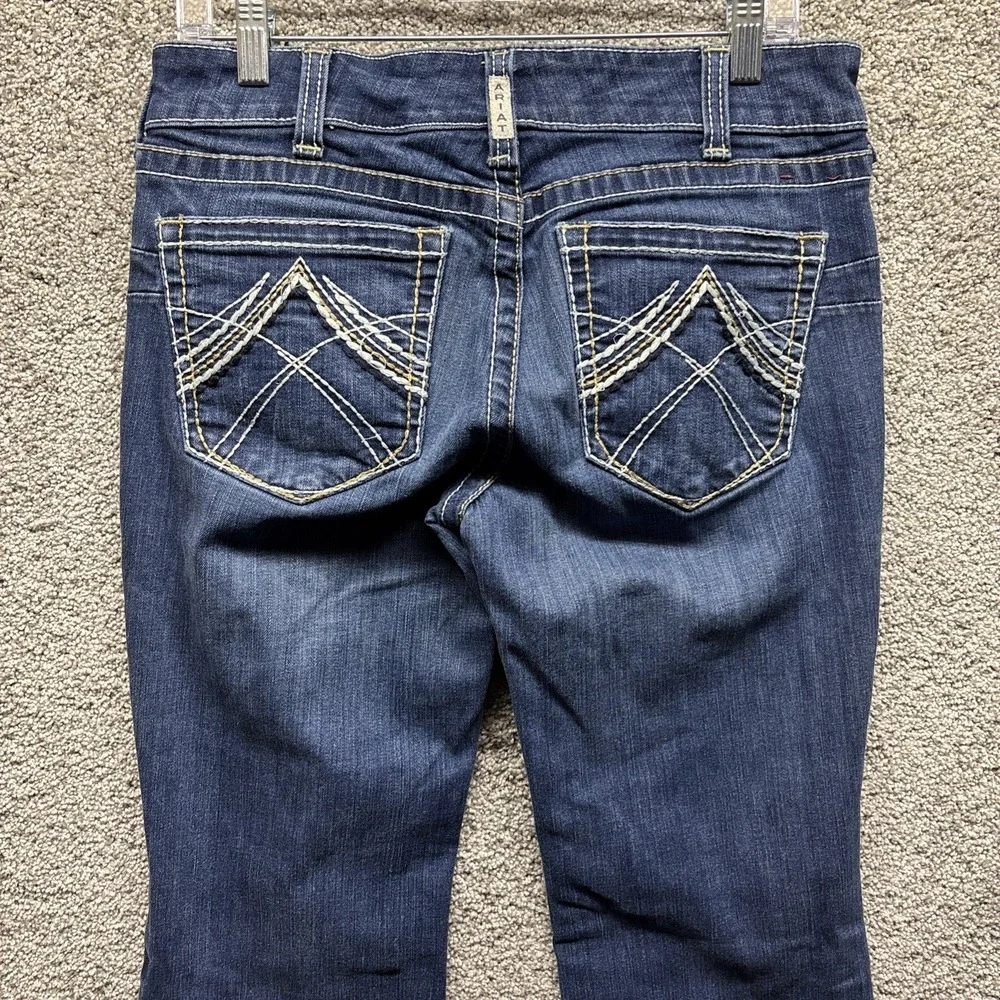 Ariat Real Denim Women's Jeans Size 30Rx32 Med Wash Flare‎ Raw Hem Heavy Stitch
